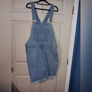 Abound Light Blue Denim Overall Shorts Plus Sz 3X